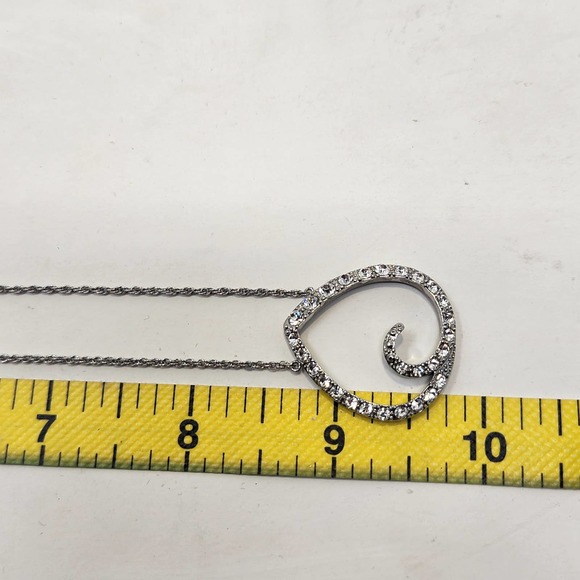 Monet Crystal Pave Teardrop Silver Tone Chain Necklace Open Work Swirl Costume - Picture 5 of 5